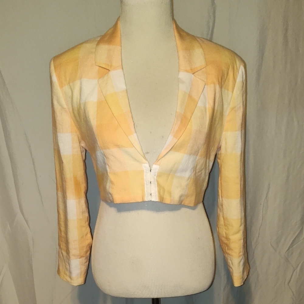 FOR Love And Lemons Size XSmall Womens Blazer Eugenie Linen-Blend Crop Orange